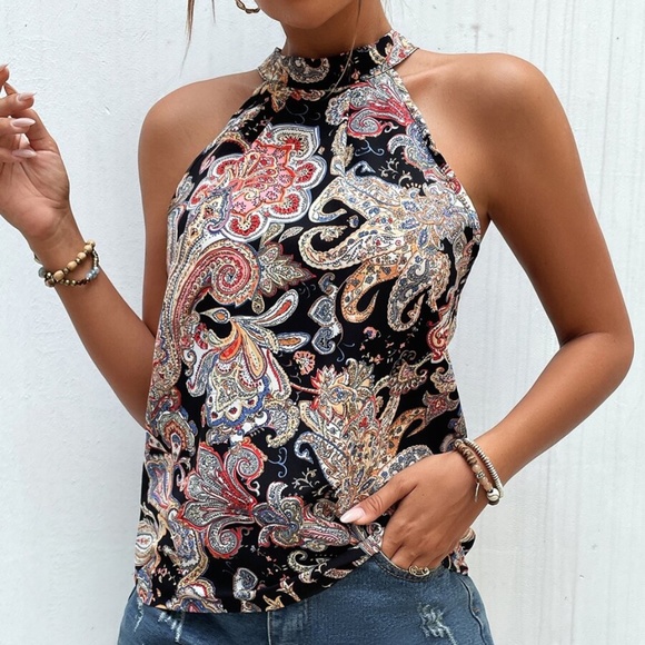 Boho Paisley Floral Print Casual Summer Tank Top - Picture 6 of 7